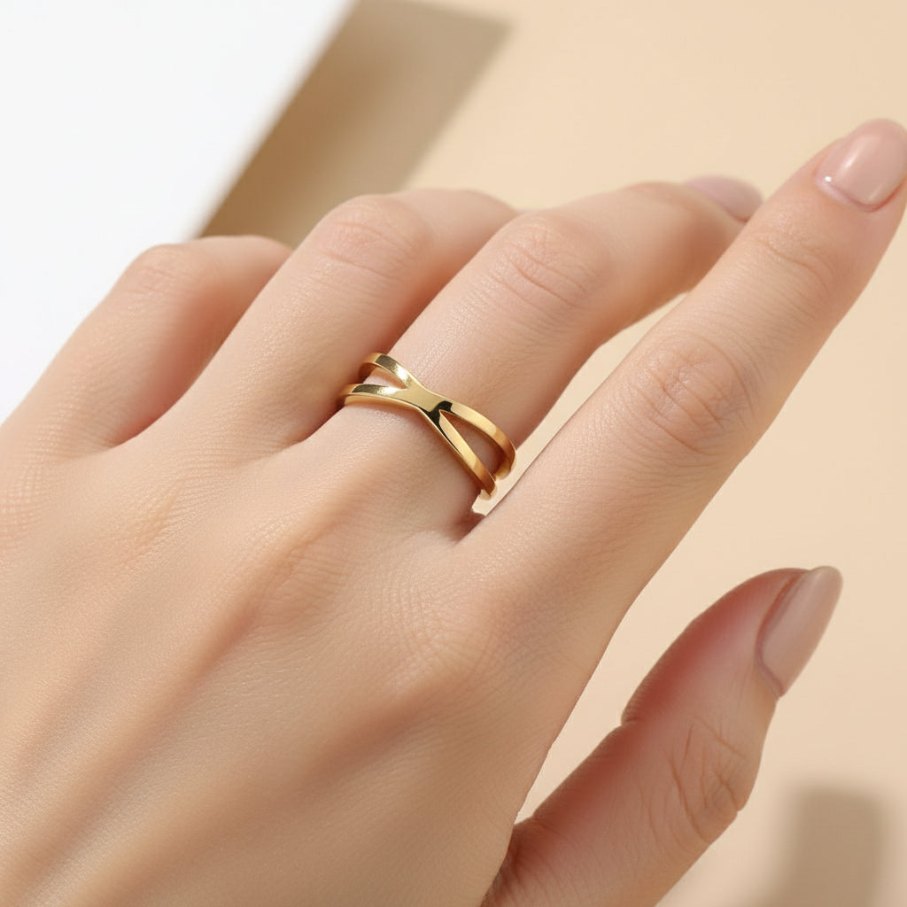 Cross Band Couple Rings in Gold or Silver