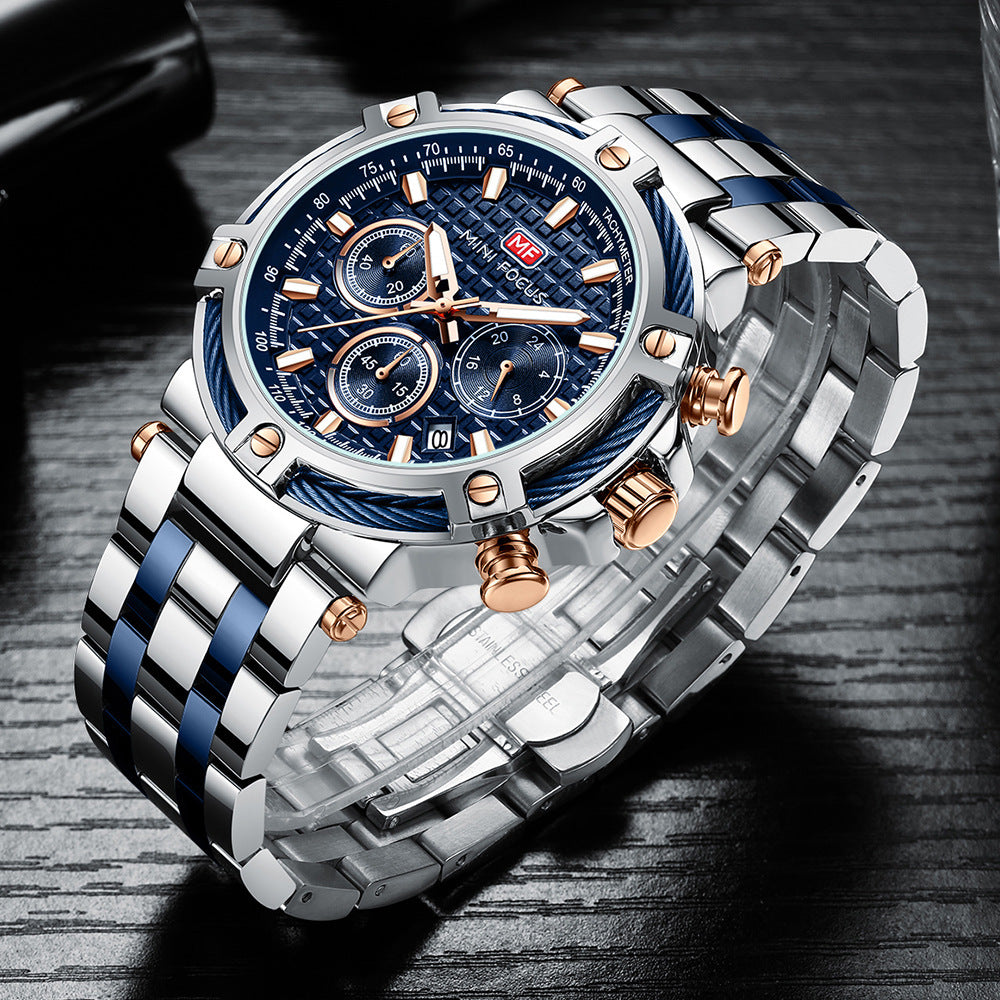 Luminous Steel Chronograph Watch for Men