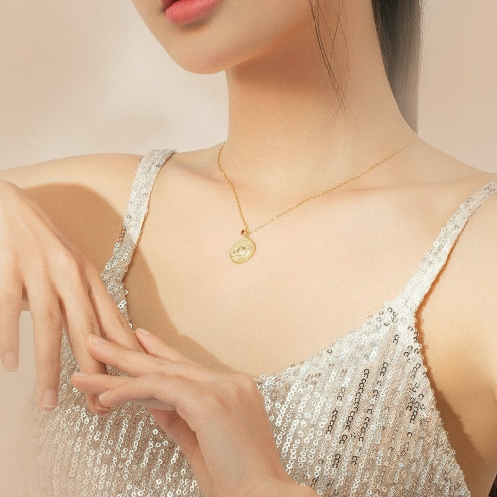 Gold-tone sterling silver elephant medallion necklace