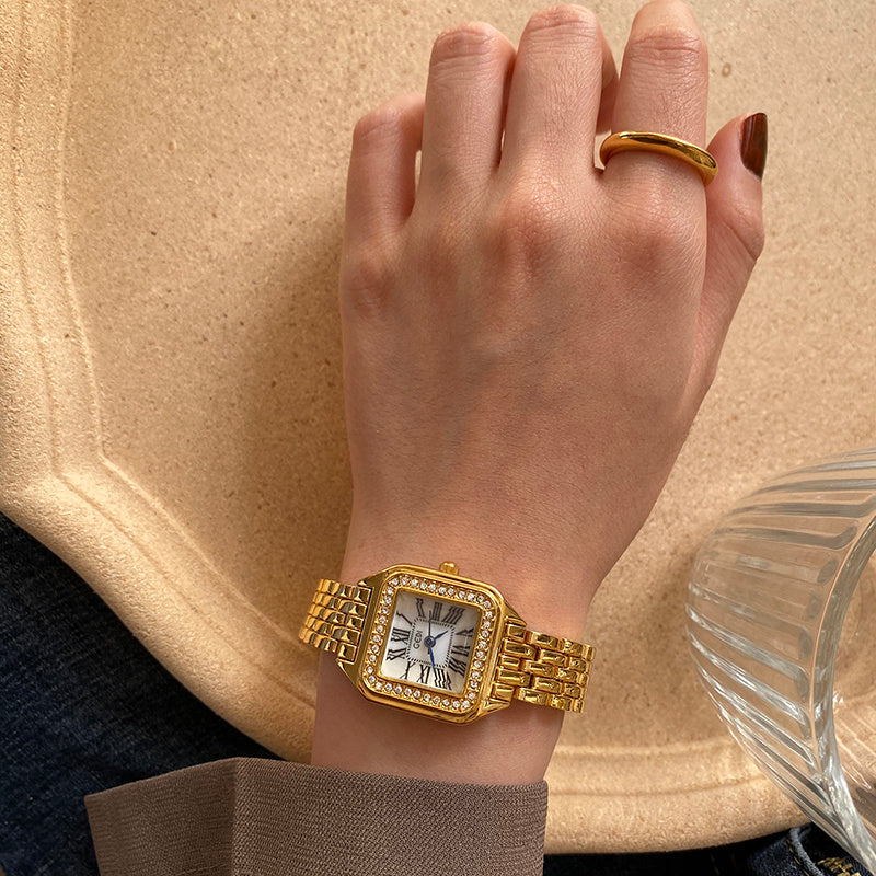 Gold Square Quartz Watch – Minimalist Design