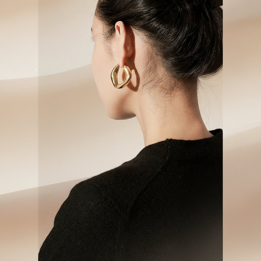 18K Sculpted Gold Hoop Earrings