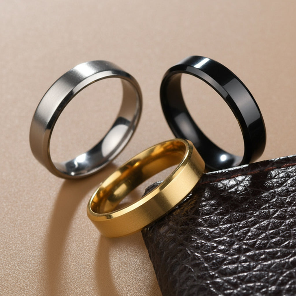 Classic Titanium Steel Band Ring – Gold, Silver & Black Finishes | Unisex