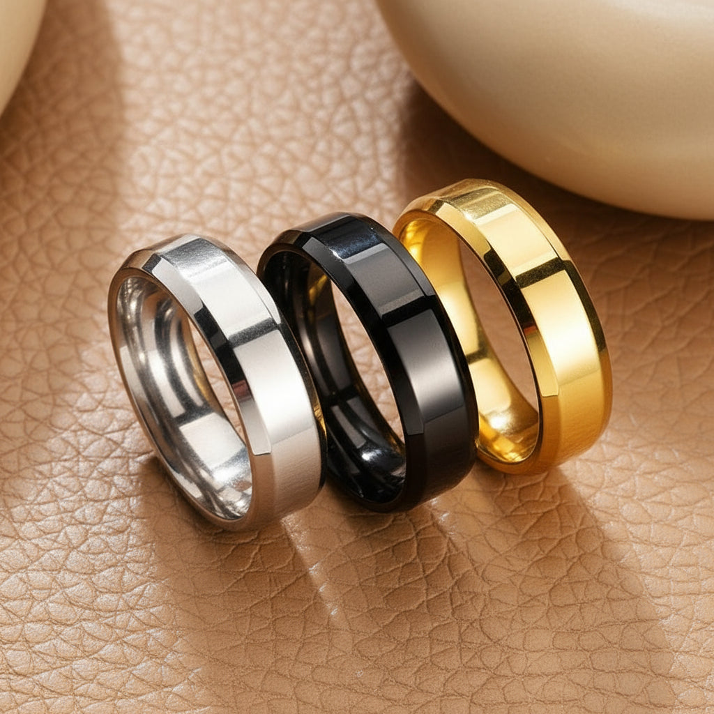 Classic Titanium Steel Band Ring – Gold, Silver & Black Finishes | Unisex