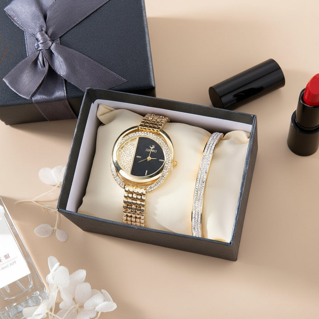 Oval Dial Quartz Bracelet Watch Set