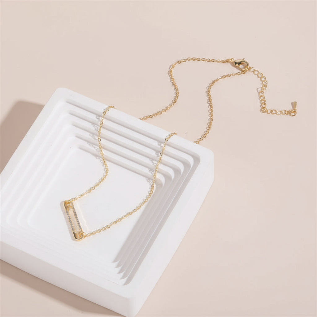 Geometric Clip Pendant Necklace — 14K Gold or Platinum Finish