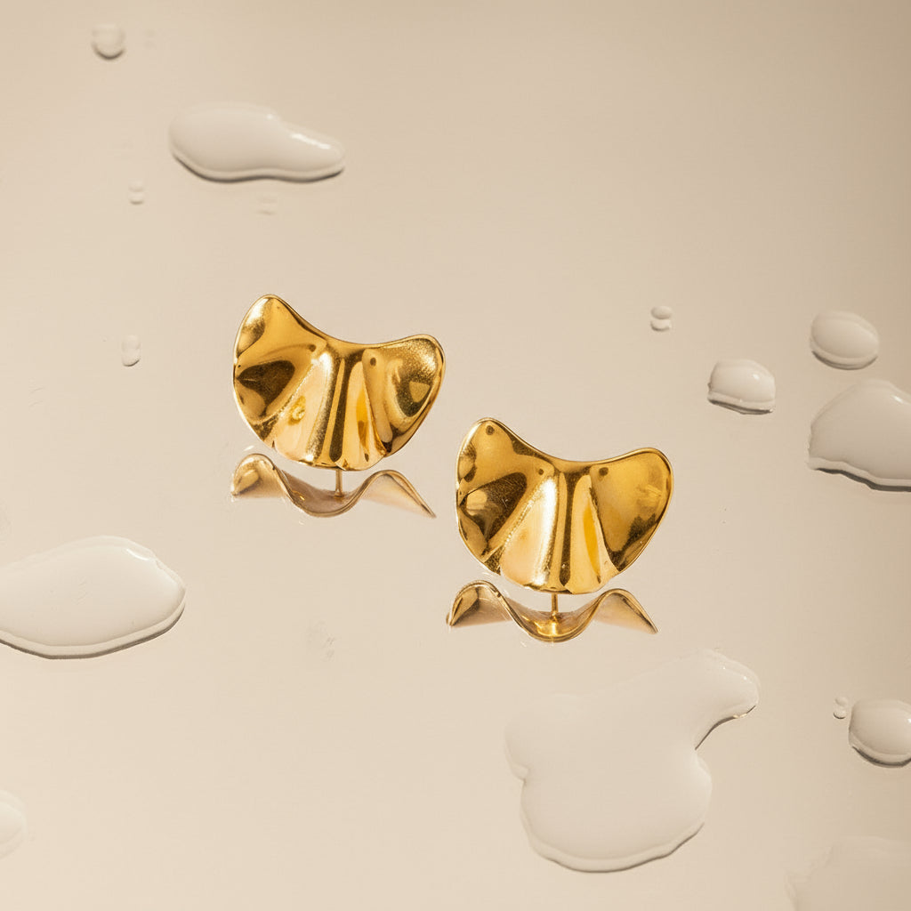 Sculpted Gold Drop Earrings – Titanium Steel