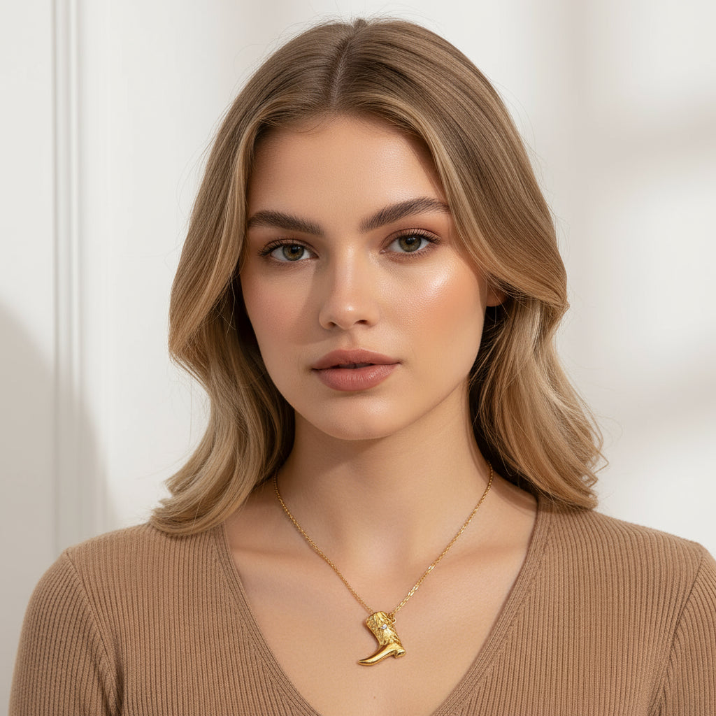 Boot Pendant Necklace Gold