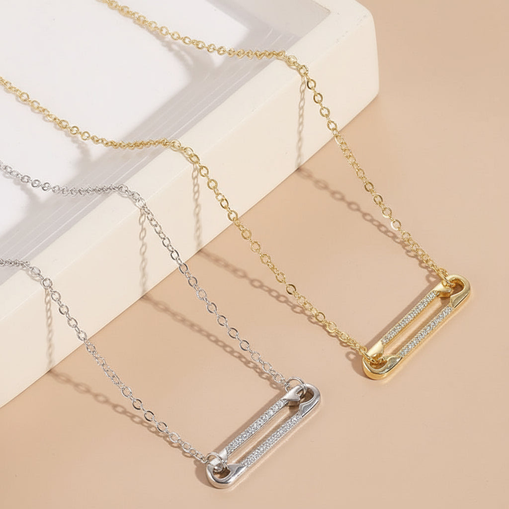 Geometric Clip Pendant Necklace — 14K Gold or Platinum Finish