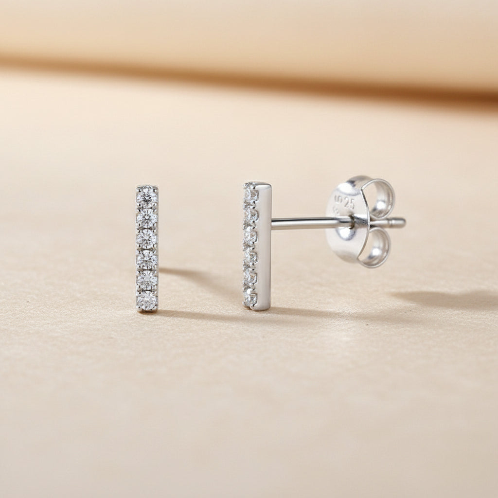 Gold-tone sterling silver pavé bar stud earrings