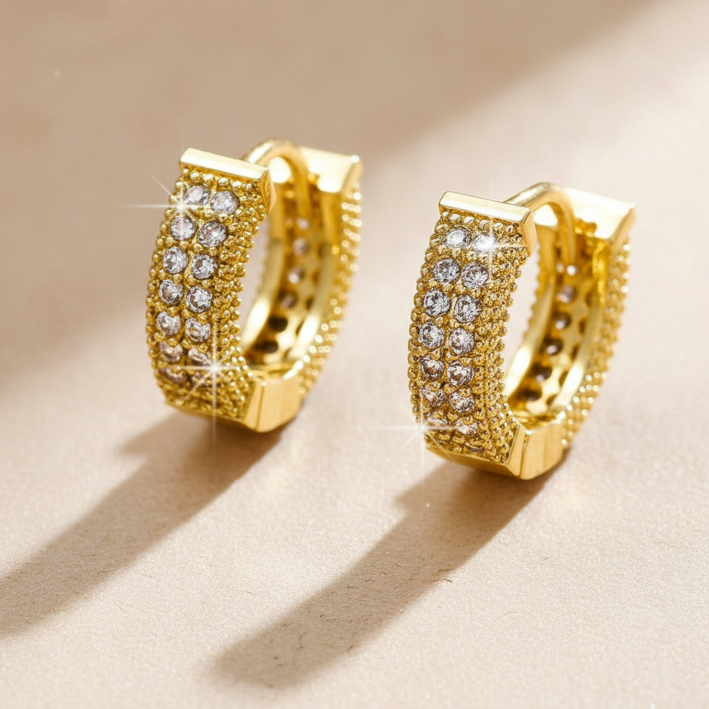 Zircon-Studded Hoop Earrings – Gold or White Gold Plated