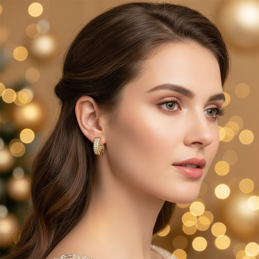 Zircon-Studded Hoop Earrings – Gold or White Gold Plated