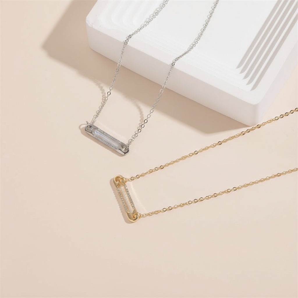 Geometric Clip Pendant Necklace — 14K Gold or Platinum Finish