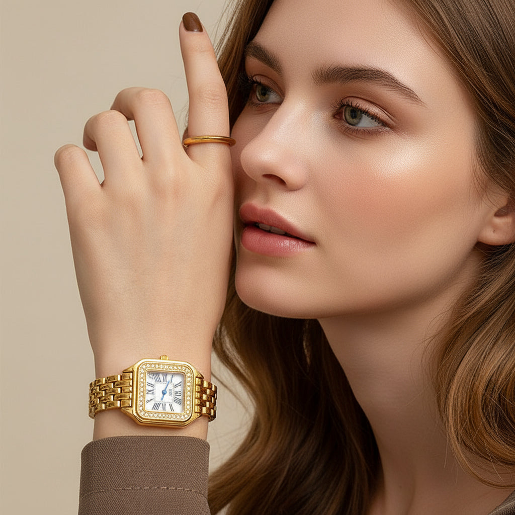 Gold Square Quartz Watch – Minimalist Design