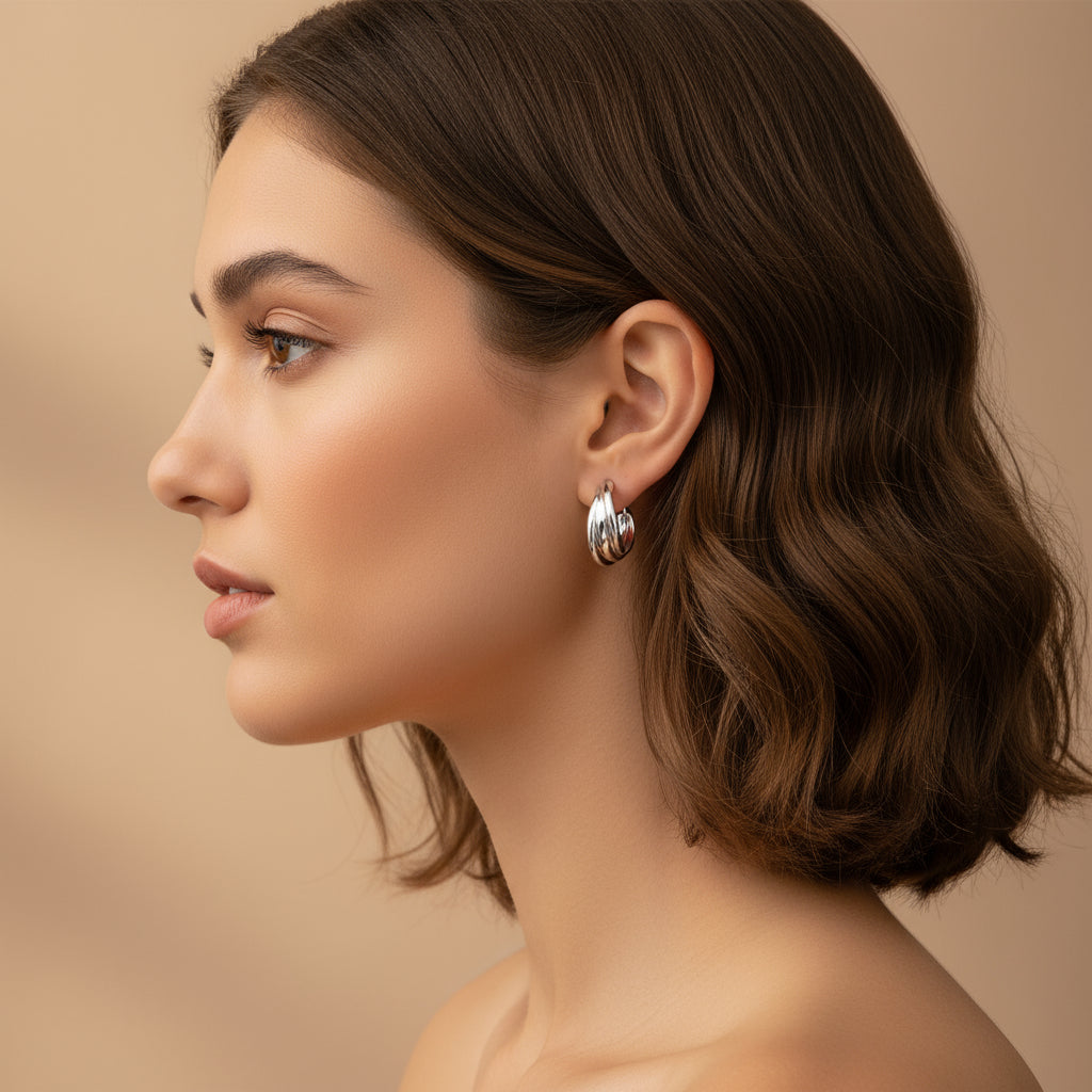 Halo Circle Hoop Earrings Silver