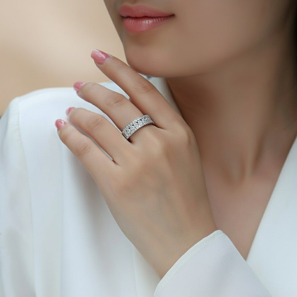 Sterling silver pavé band ring