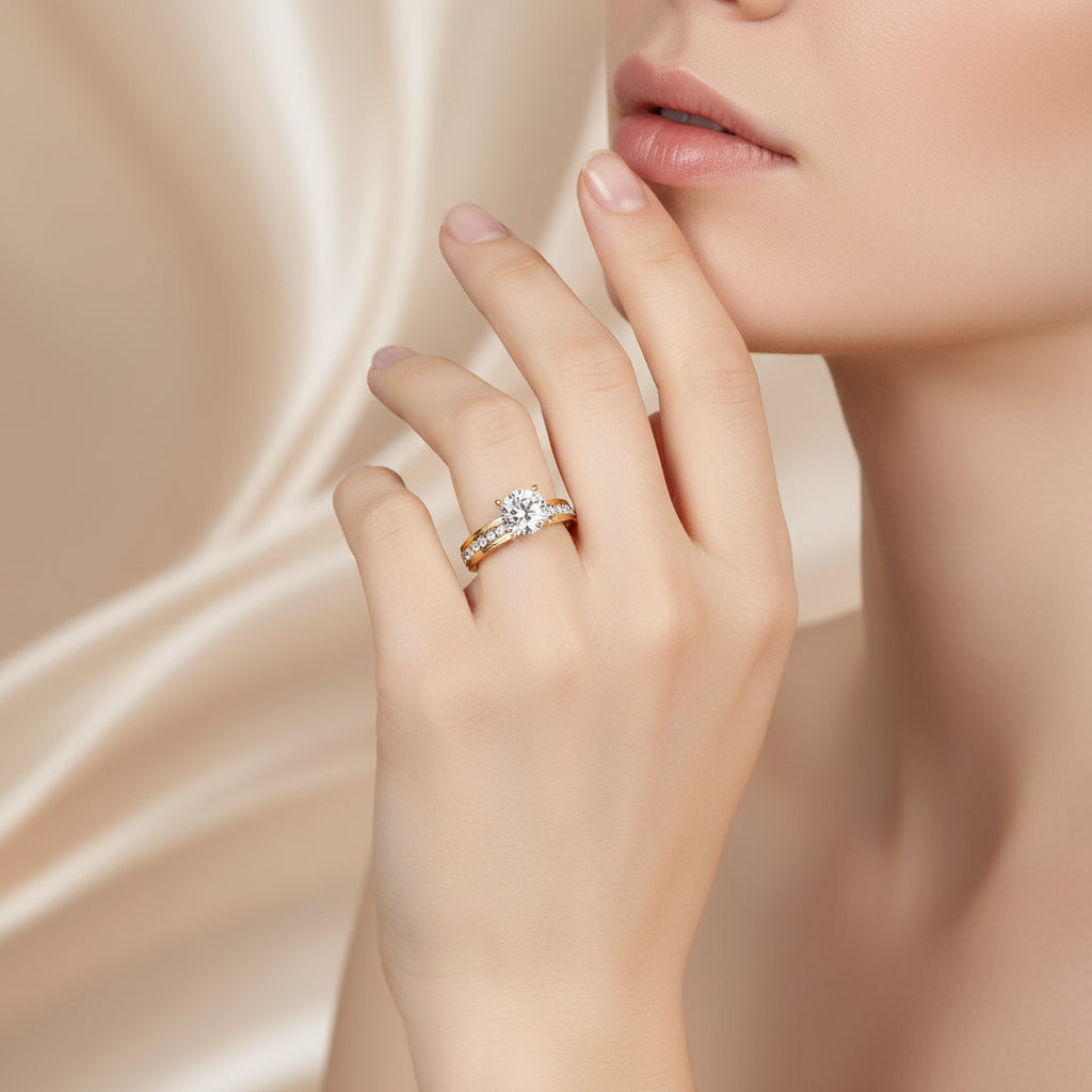 Gold Zircon Duo Ring Set