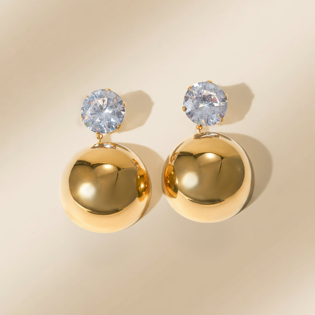 Gold Sphere Drop Earrings