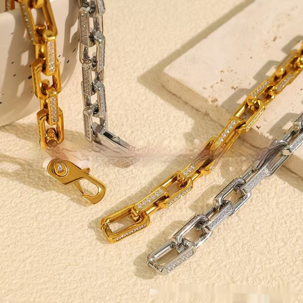 Bamboo Titanium Steel  Bracelet with Zircon Details - Unisex