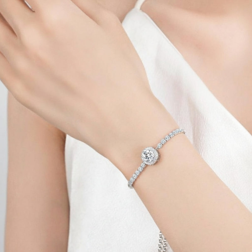 Sterling silver moissanite slider bracelet