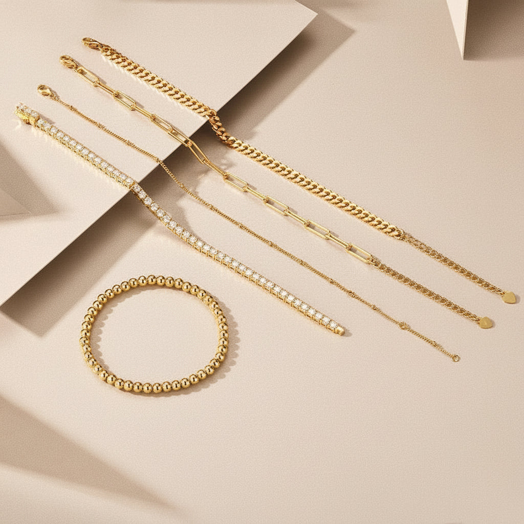 Gold-Tone Sterling Silver Five-Piece Bracelet Set