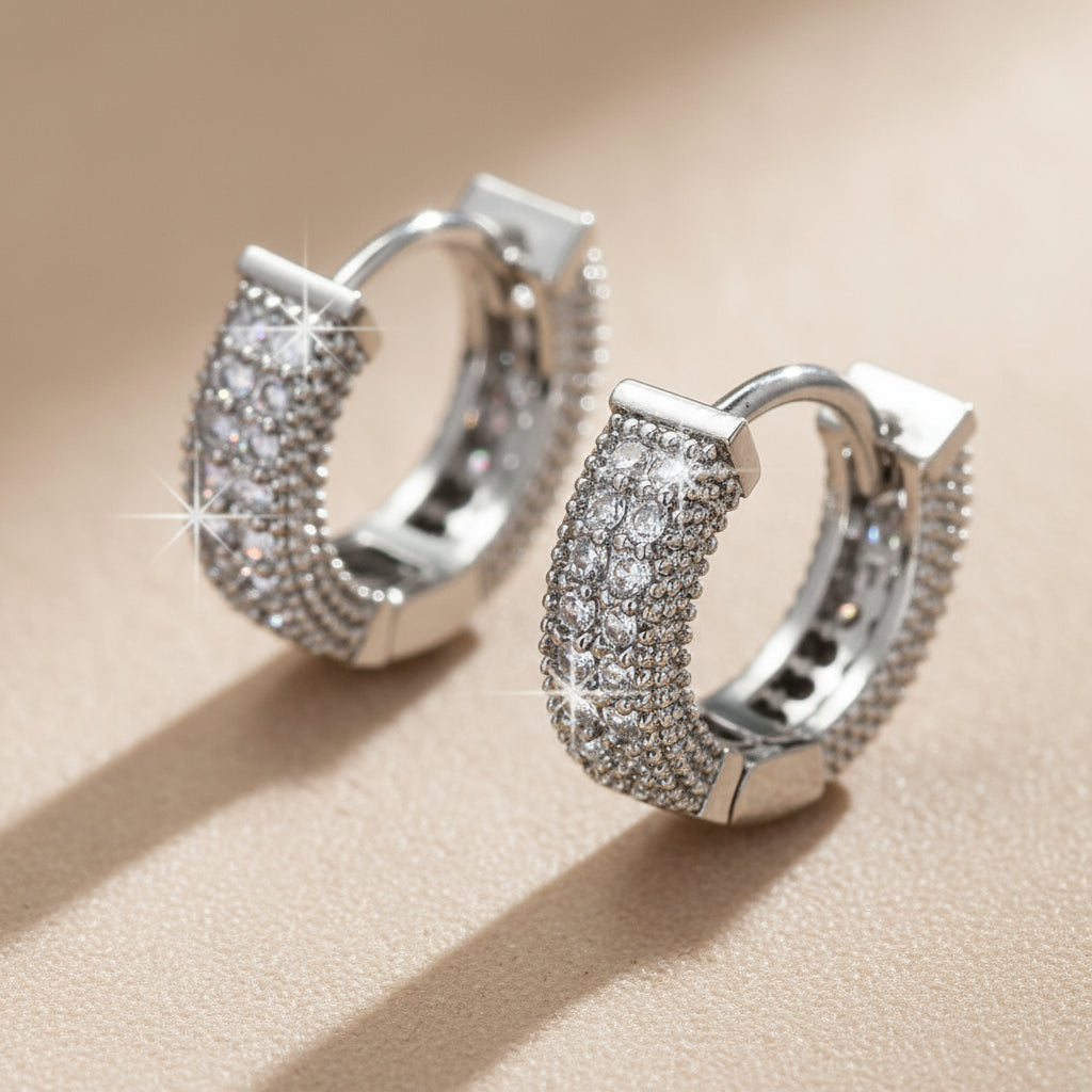 Zircon-Studded Hoop Earrings – Gold or White Gold Plated