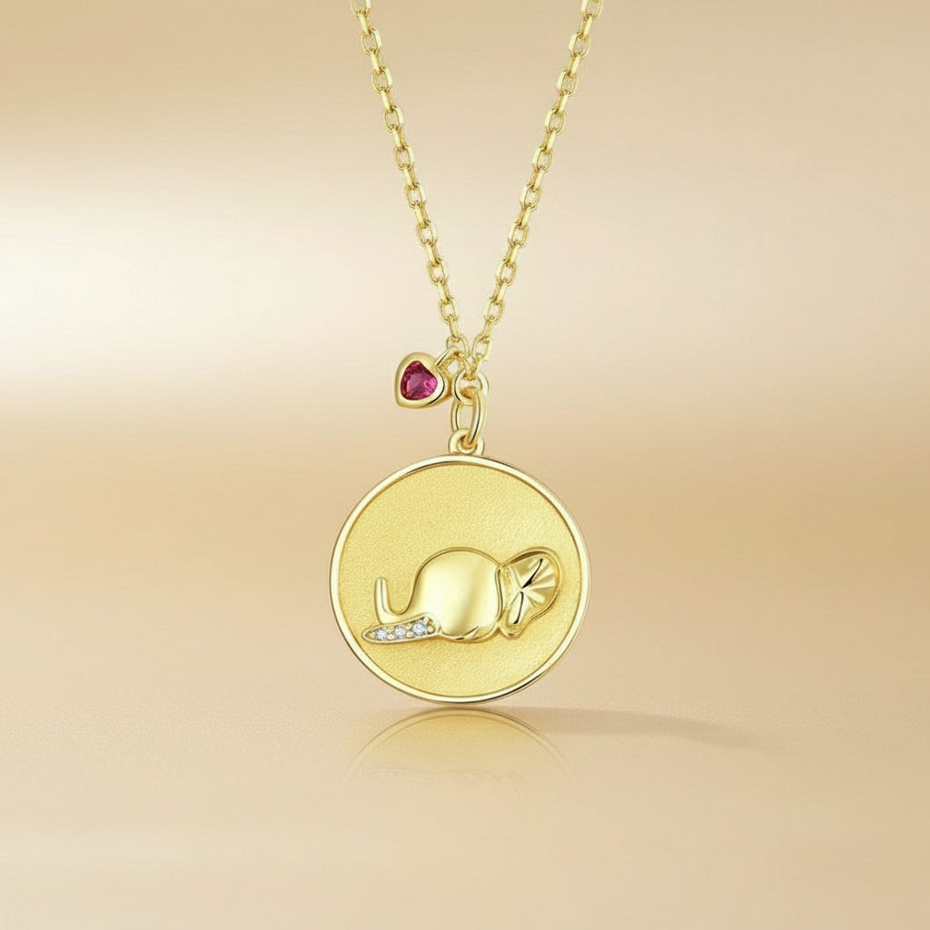 Gold-tone sterling silver elephant medallion necklace