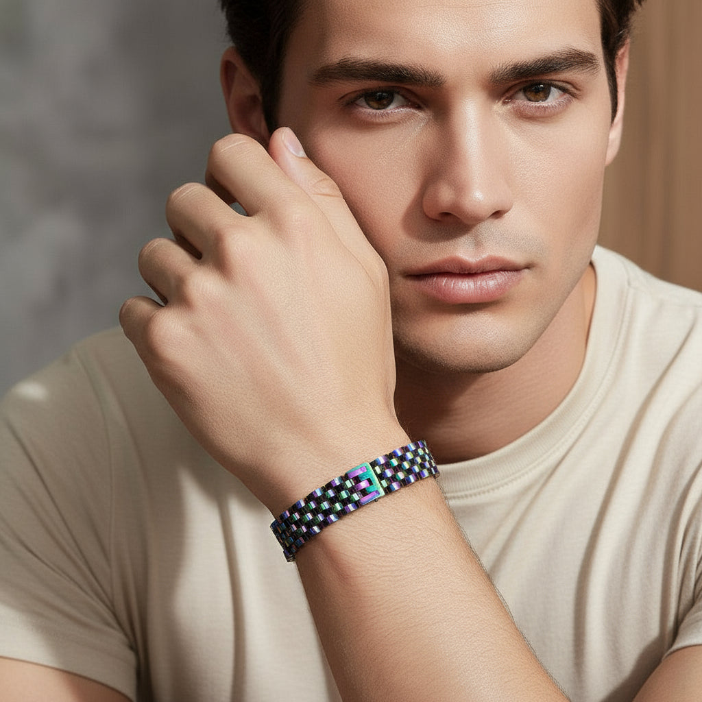 Titanium Steel Chain Bracelet – Adjustable 10mm Design | Aimaro Men’s Collection