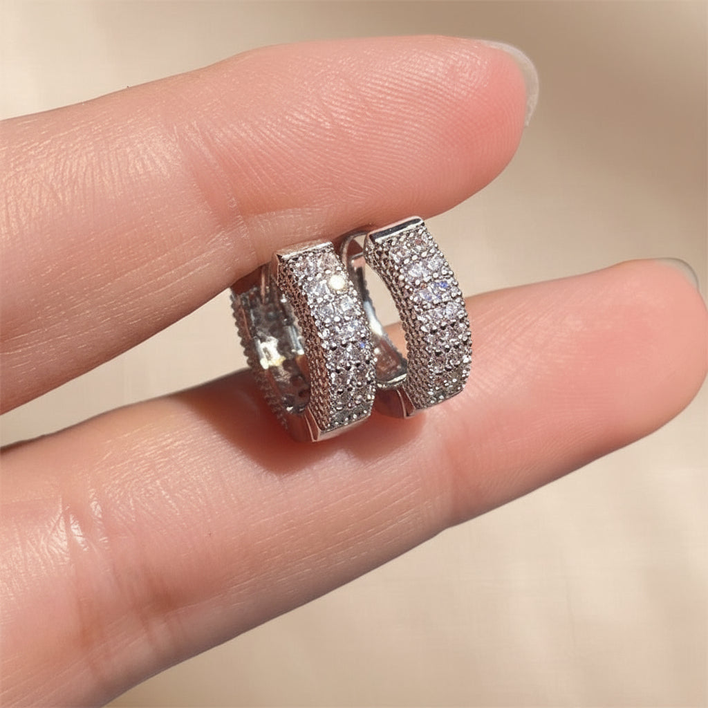 Zircon-Studded Hoop Earrings – Gold or White Gold Plated