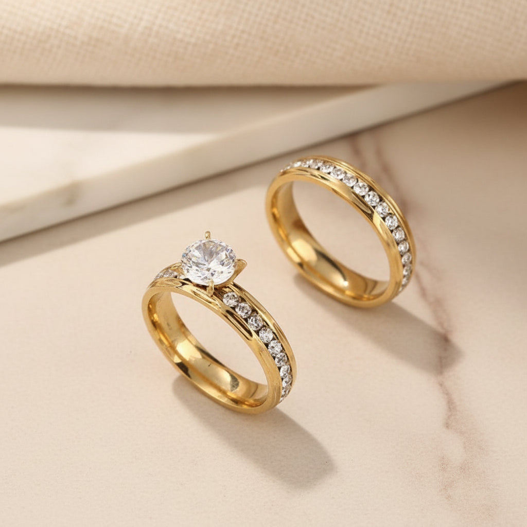 Gold Zircon Duo Ring Set