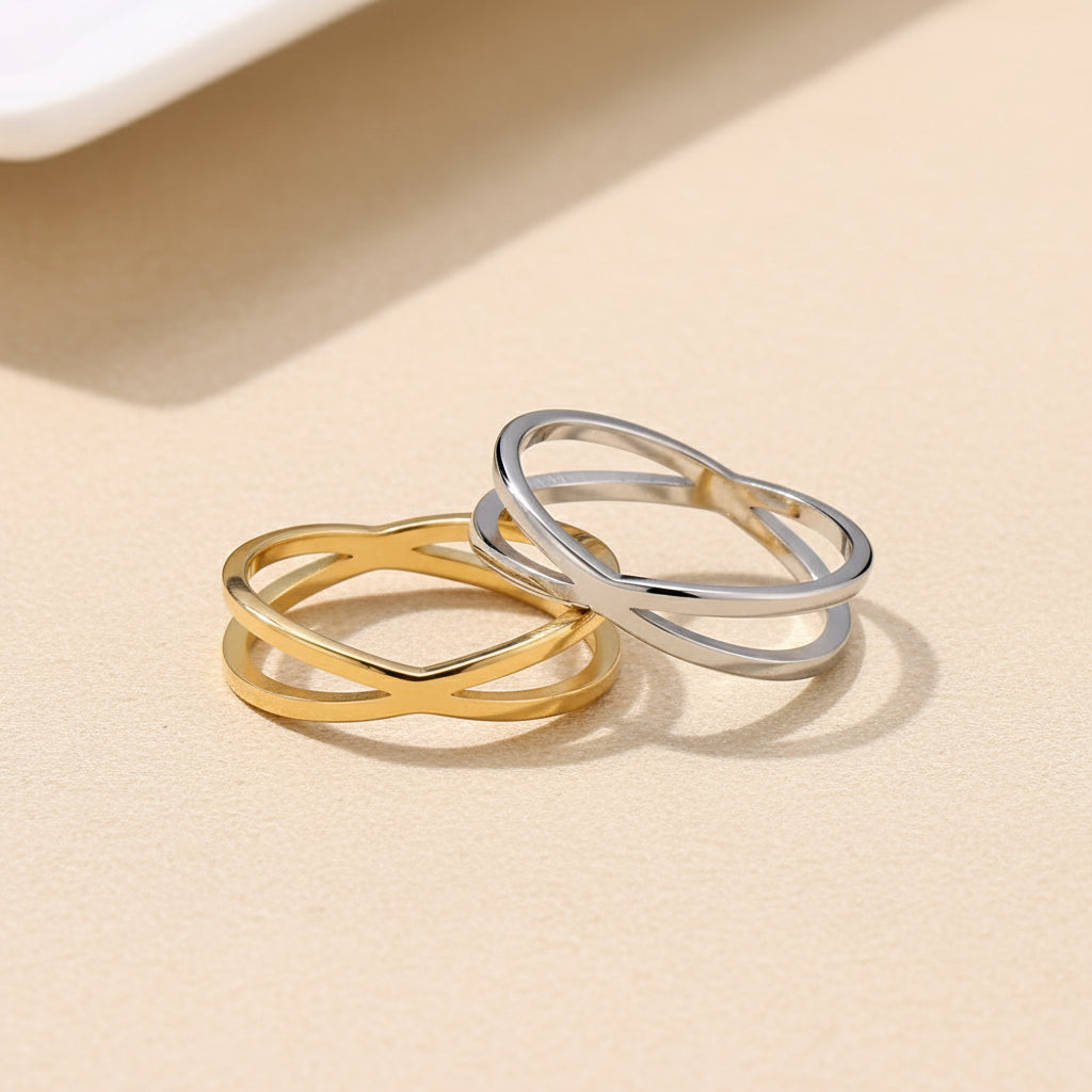 Cross Band Couple Rings in Gold or Silver
