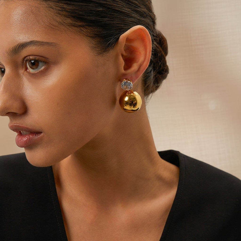 Gold Sphere Drop Earrings