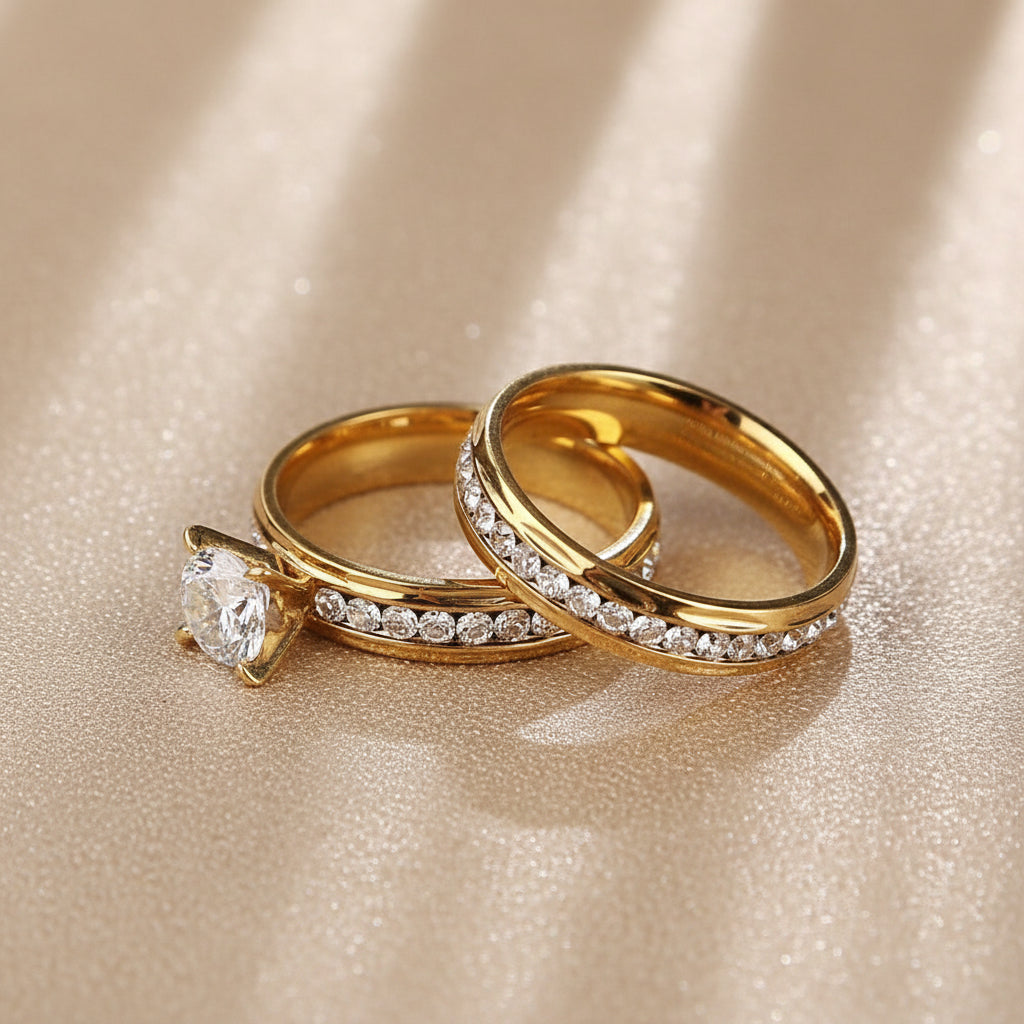 Gold Zircon Duo Ring Set