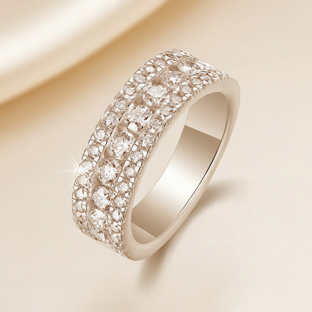 Sterling silver pavé band ring