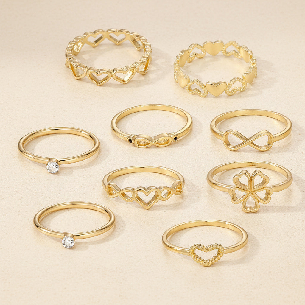 Gold Heart Ring Set | 9-Piece Edition