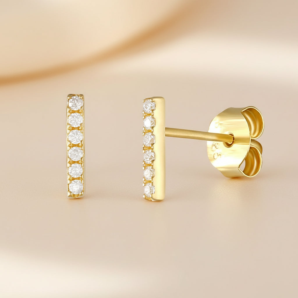 Gold-tone sterling silver pavé bar stud earrings