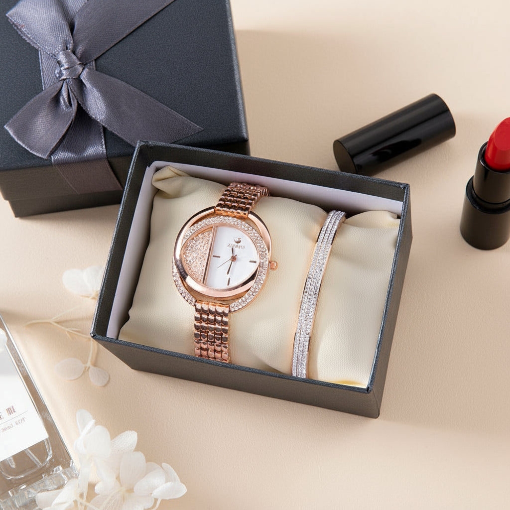 Oval Dial Quartz Bracelet Watch Set