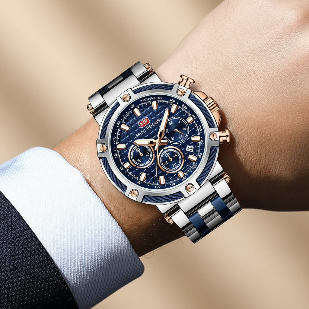 Luminous Steel Chronograph Watch for Men