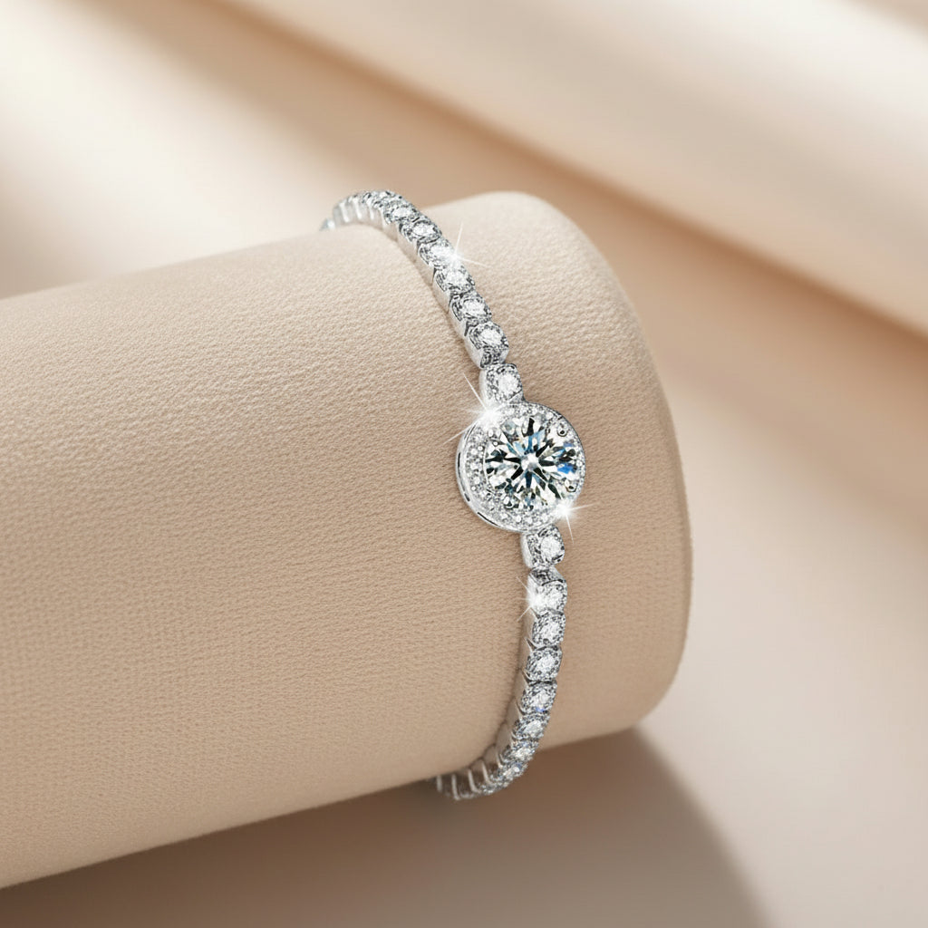 Sterling silver moissanite slider bracelet