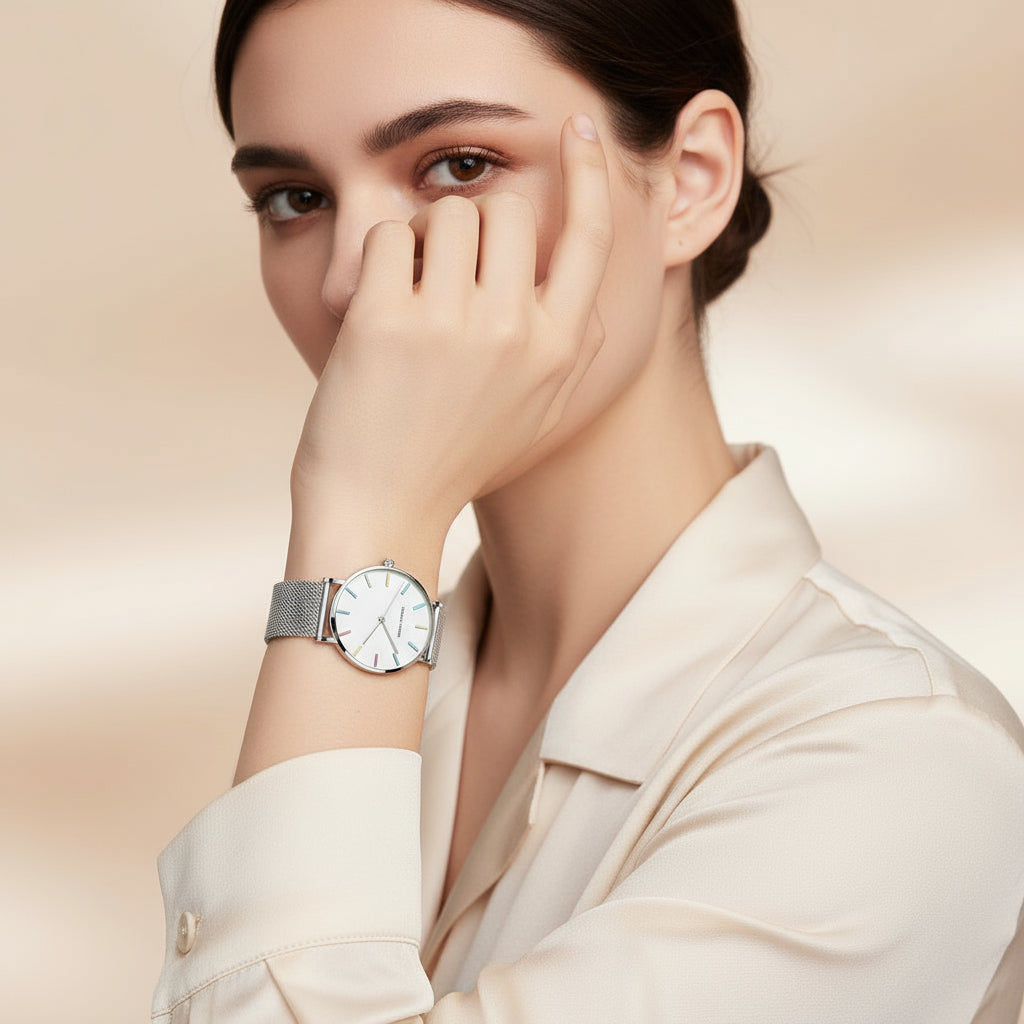 Rainbow-Dial Mesh Watch