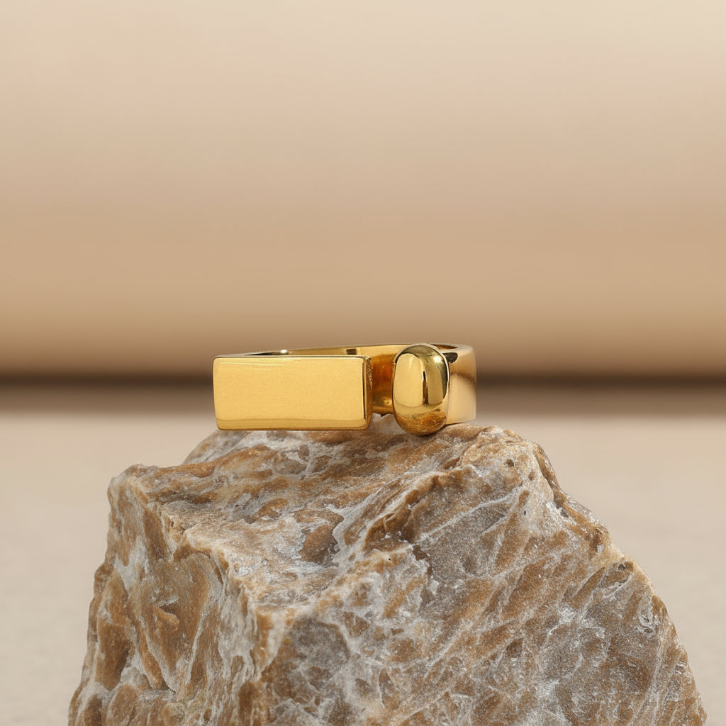 Geometric Open Band Ring in Gold Finish