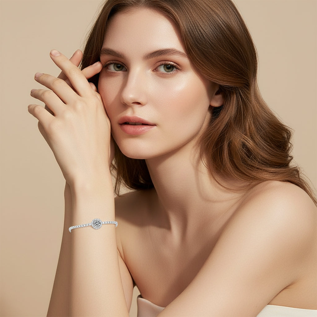 Sterling silver moissanite slider bracelet