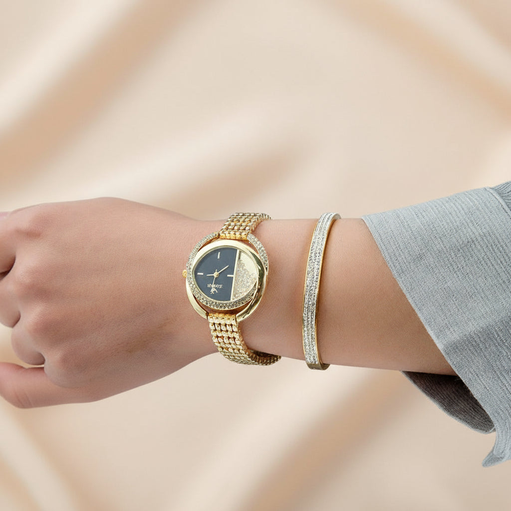 Oval Dial Quartz Bracelet Watch Set