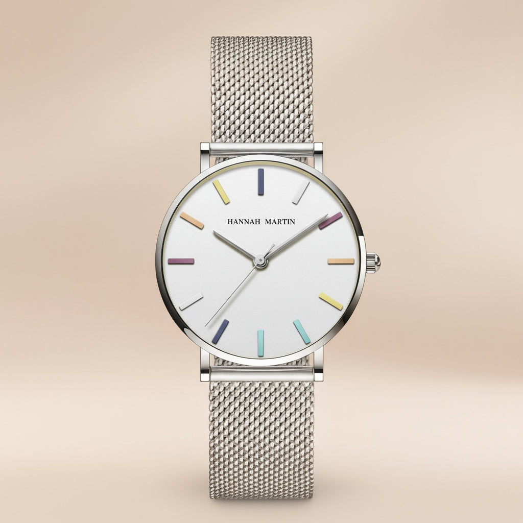 Rainbow-Dial Mesh Watch