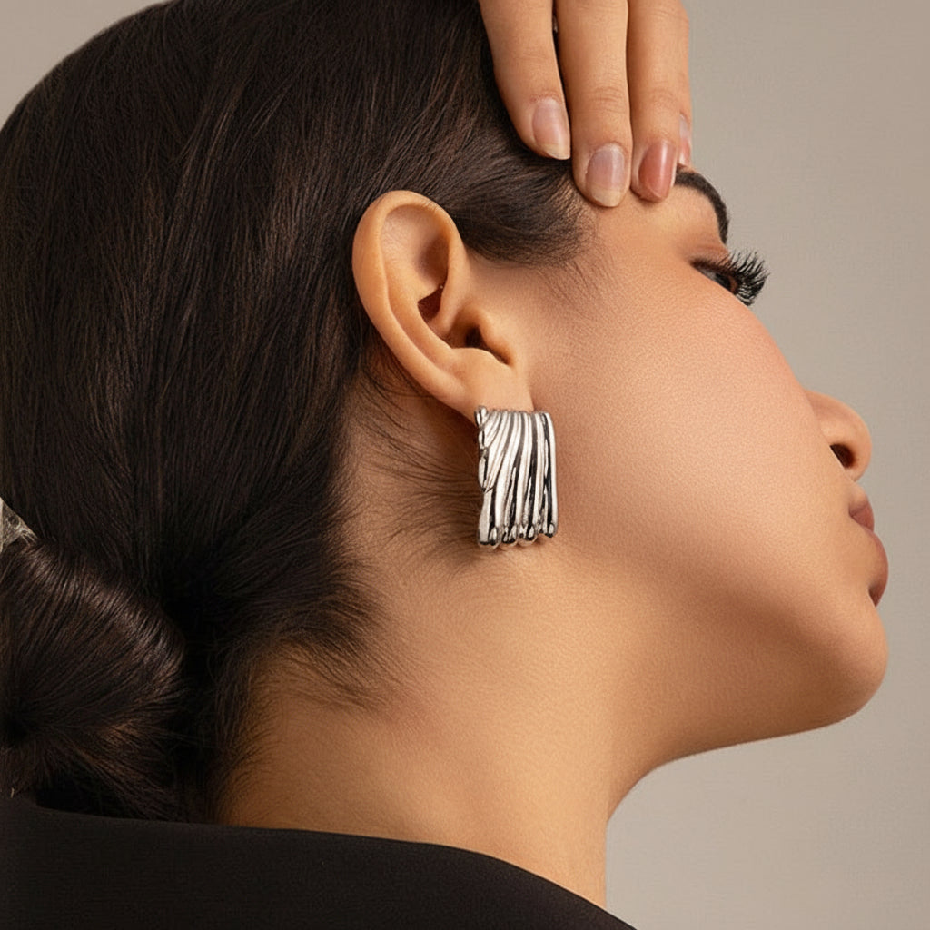 Statement  Sculpted Column Earrings - Silver and Gold Edition