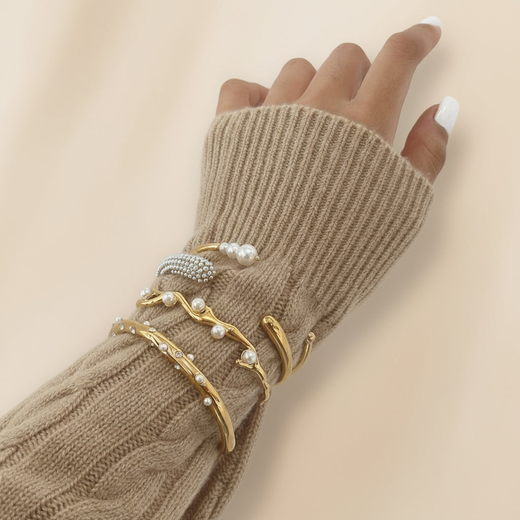 Pearl Bangle  Bracelet – Gold Edition
