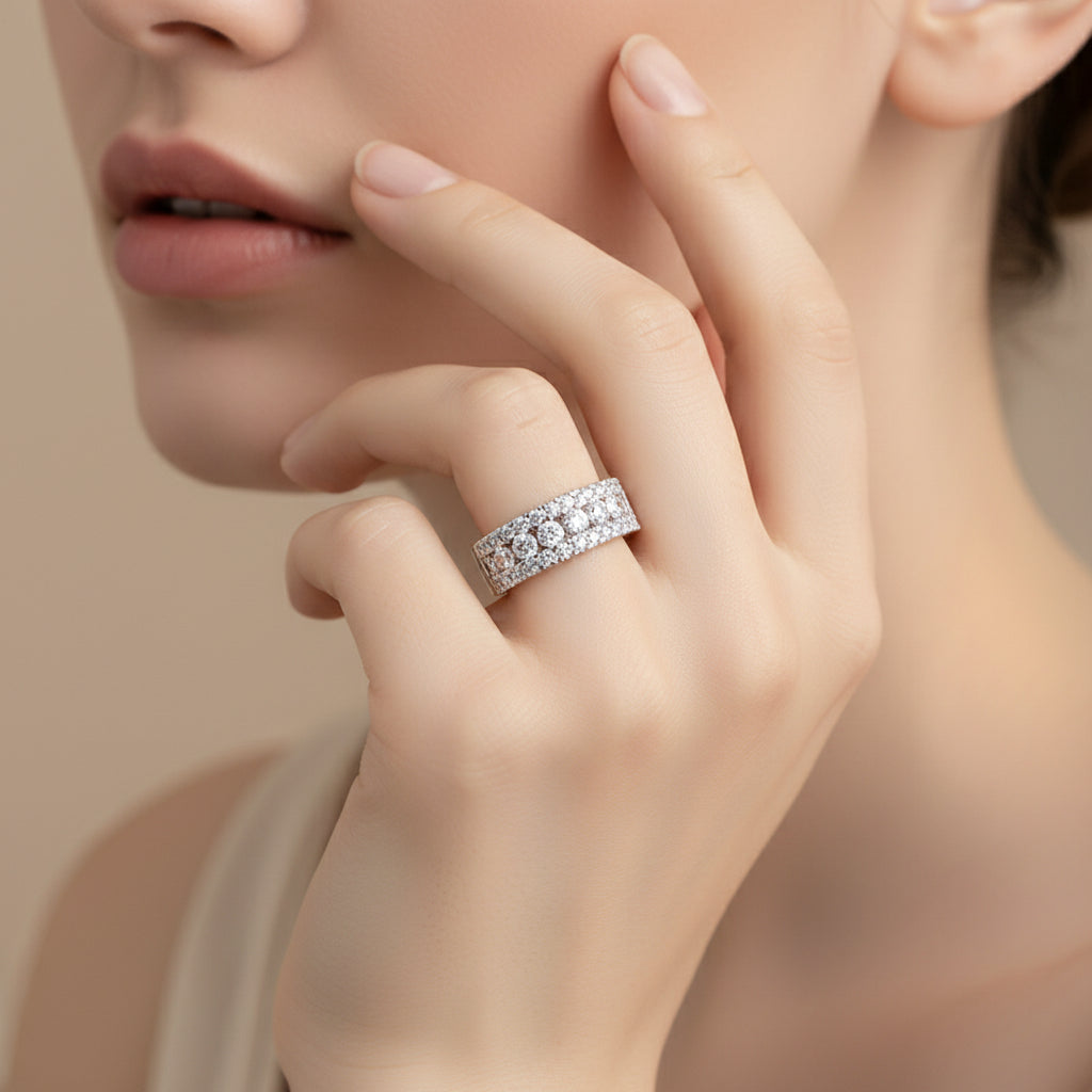 Sterling silver pavé band ring