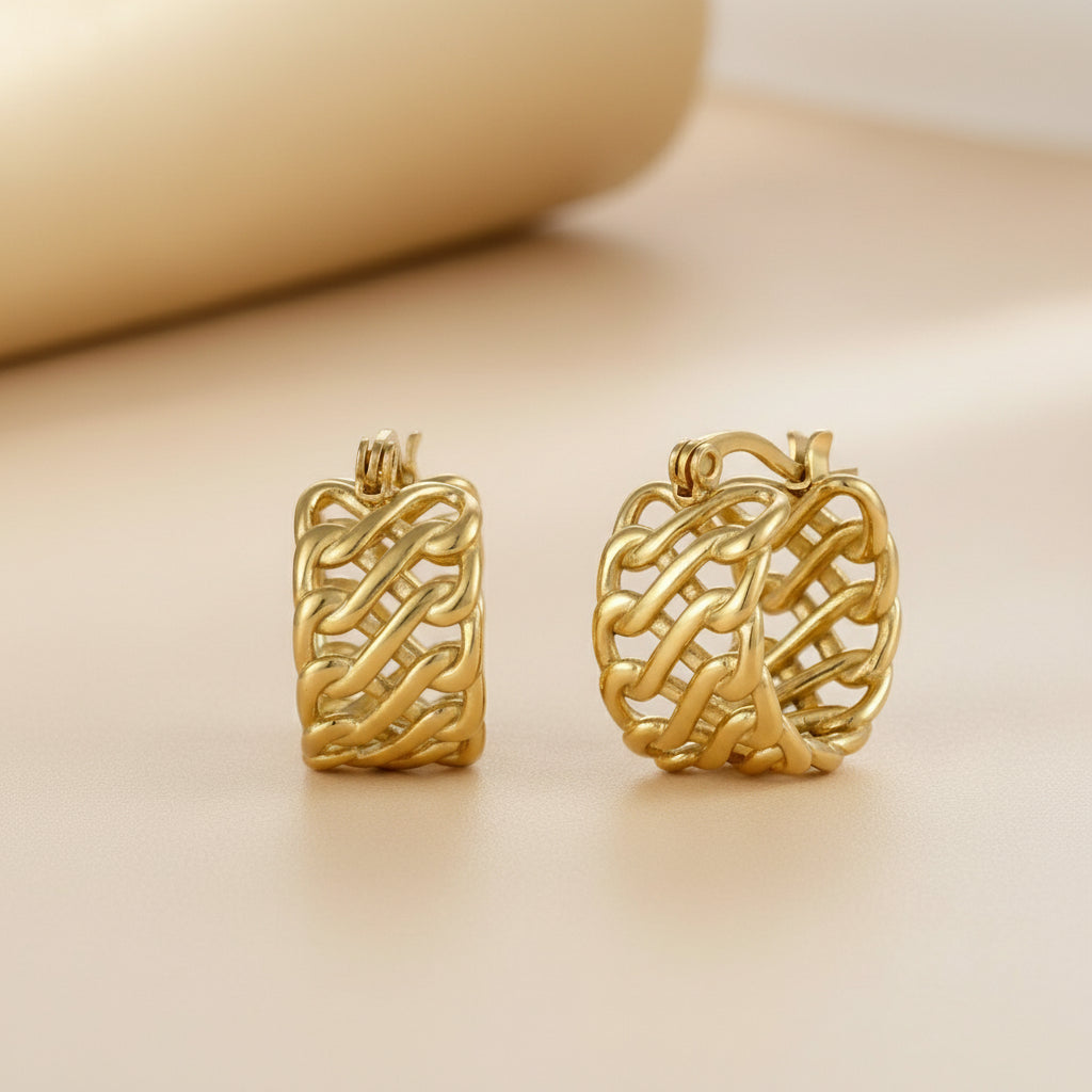 Gold-tone woven hoop earrings