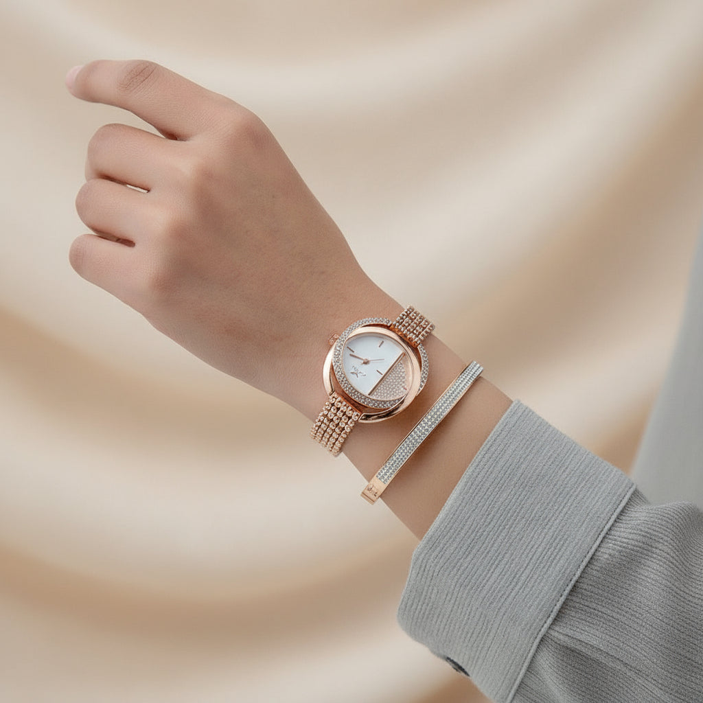 Oval Dial Quartz Bracelet Watch Set