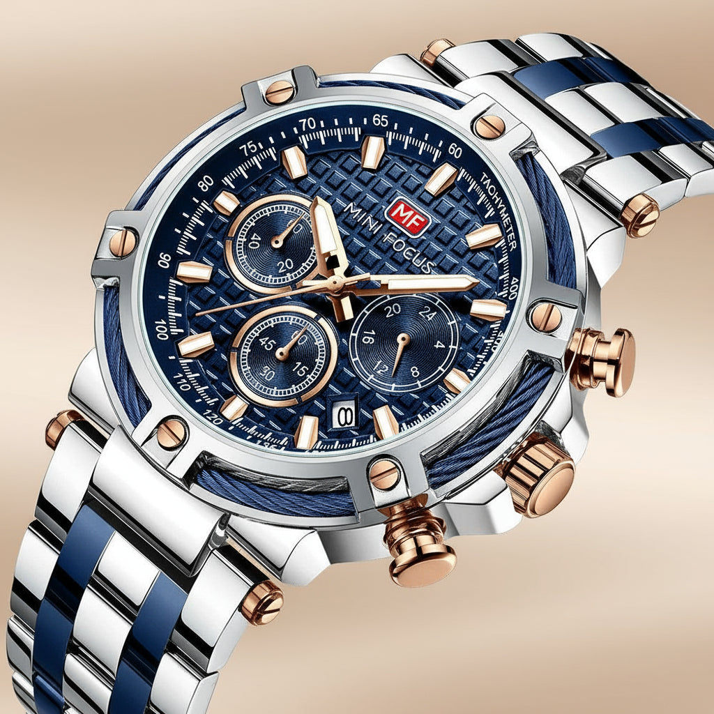 Luminous Steel Chronograph Watch for Men