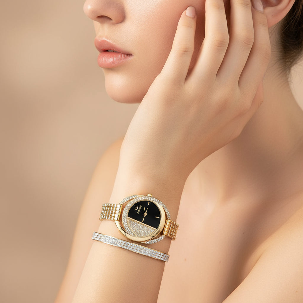 Oval Dial Quartz Bracelet Watch Set